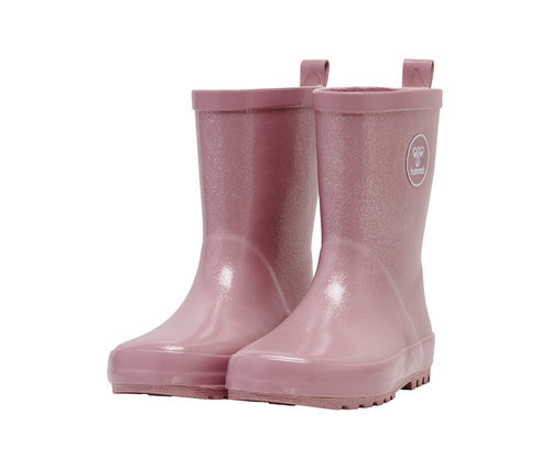 Ein Paar rosa, glitzernde hummel® Gummistiefel.