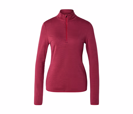 Dunkelrosa Langarmshirt mit Stehkragen und kurzem Reißverschluss.