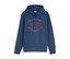 Dunkelblaues Tom Tailor Hoodie Sweatshirt mit Kapuze und einem Grafikdruck auf der Vorderseite, der die Aufschrift „SET YOUR COURSE“, „TOM TAILOR THE CASUAL PORT“, „OFF//SHORE TEAM“ sowie die Zahlen „19“ und „62“ in Weiß und Rot zeigt.