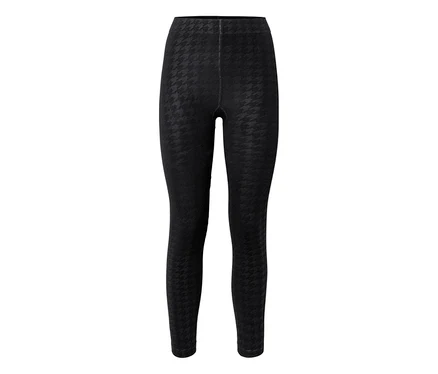 Schwarze, lange Leggings mit dezentem Hahnentrittmuster.