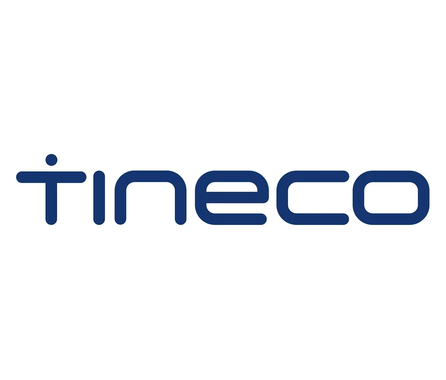 Blaues Tineco-Logo auf weißem Hintergrund.