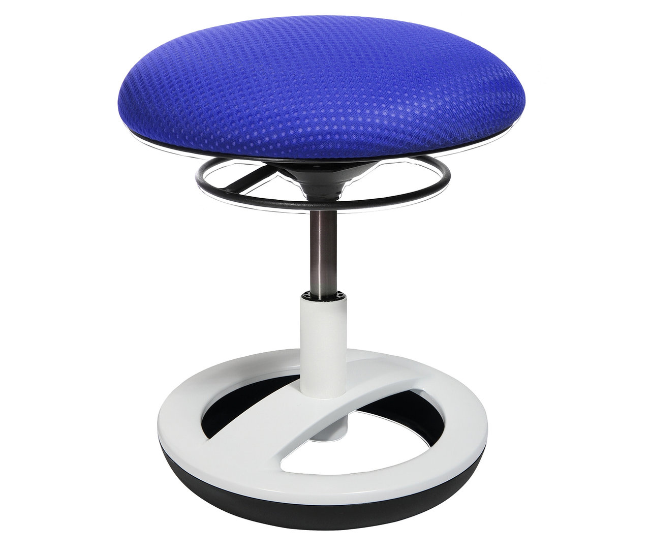 Nahaufnahme des weiß-blauen Topstar-Hockers Kids »Sitness Bobby«.