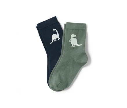 Zwei Paar Socken, Glow in the Dark, mit Dinosaurier Motiven.