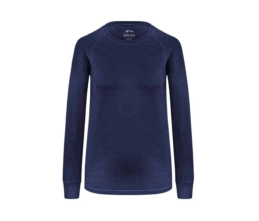 Ein marineblaues langärmeliges Shirt mit RWS-zertifizierter Wolle.