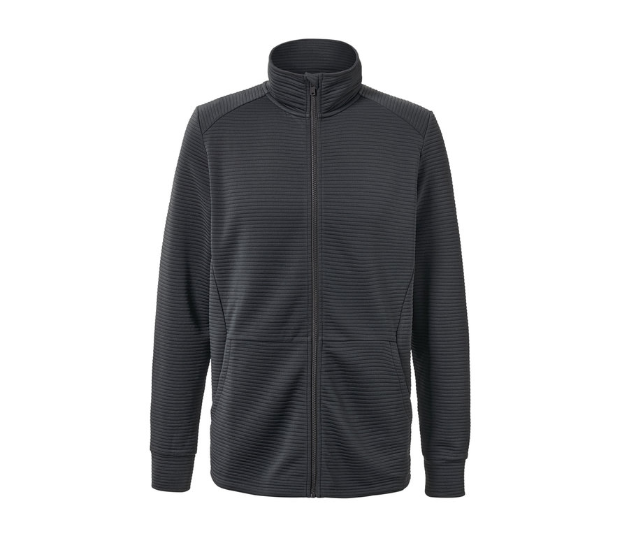 Anthrazitfarbene Funktionsjacke mit Reißverschluss.