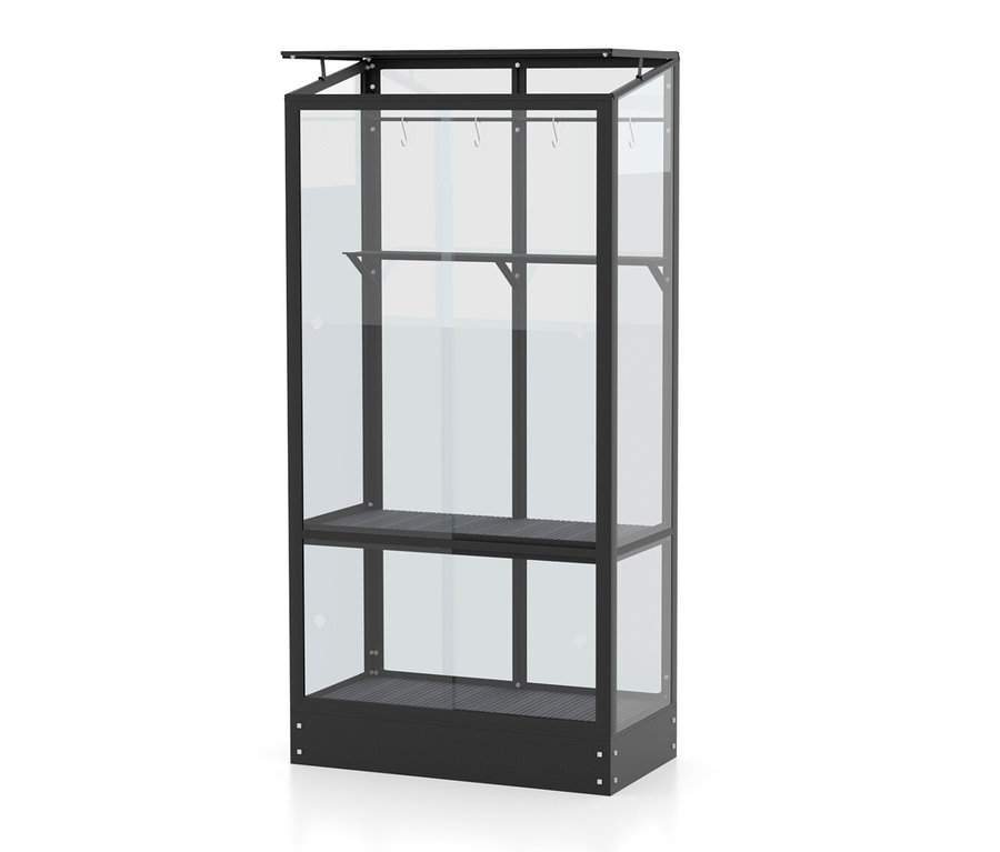 Schwarzes Vitavia Balkongewächshaus mit Standfundament.