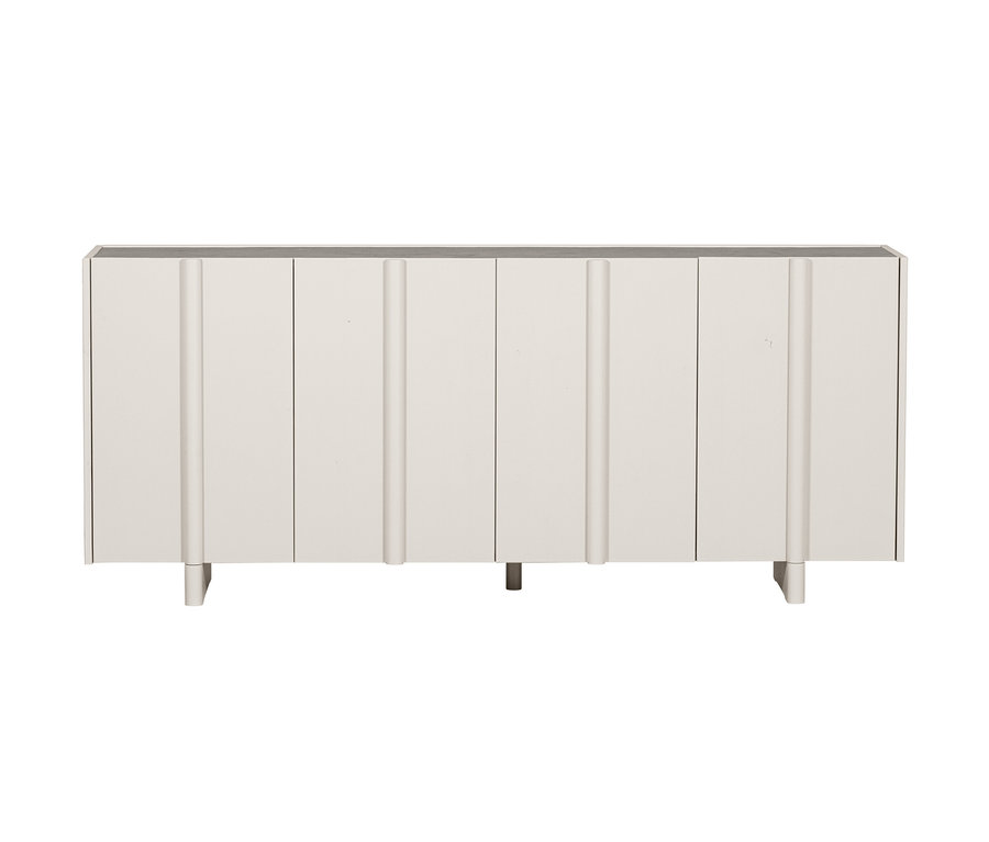 Breites, helles Woood Sideboard »Basu« aus Kiefernholz mit sechs Türen.