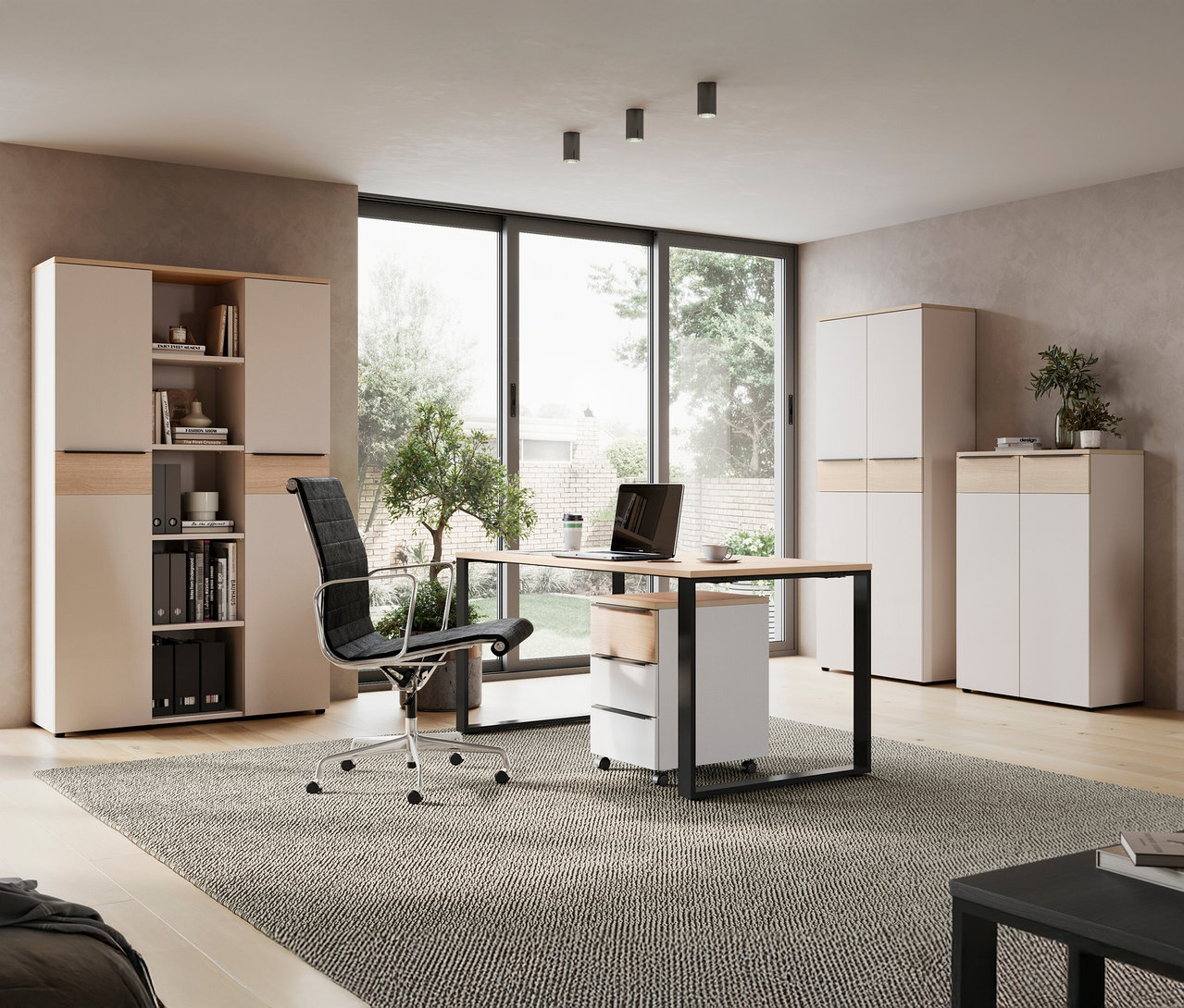 Büro mit Schreibtisch, Büroschrank und Rollcontainer »Oviedo«.