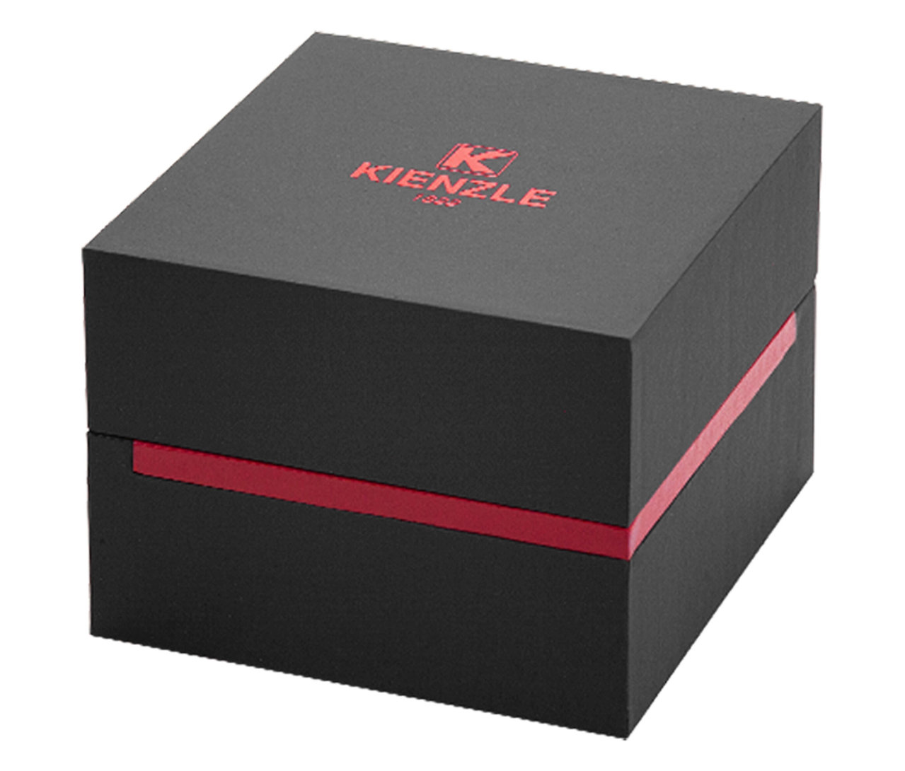 Schwarze Kienzle »Bella Classica« Uhrenbox mit rotem Akzentband.