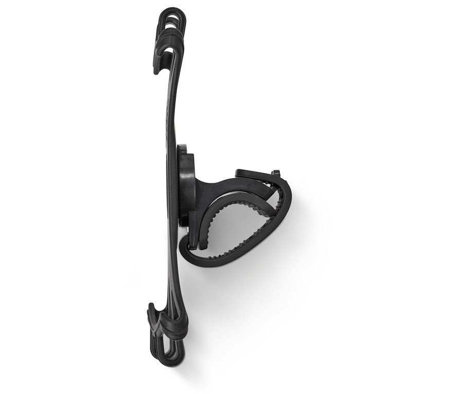 Schwarze flexible Handyhalterung auf einem weißen Hintergrund.
