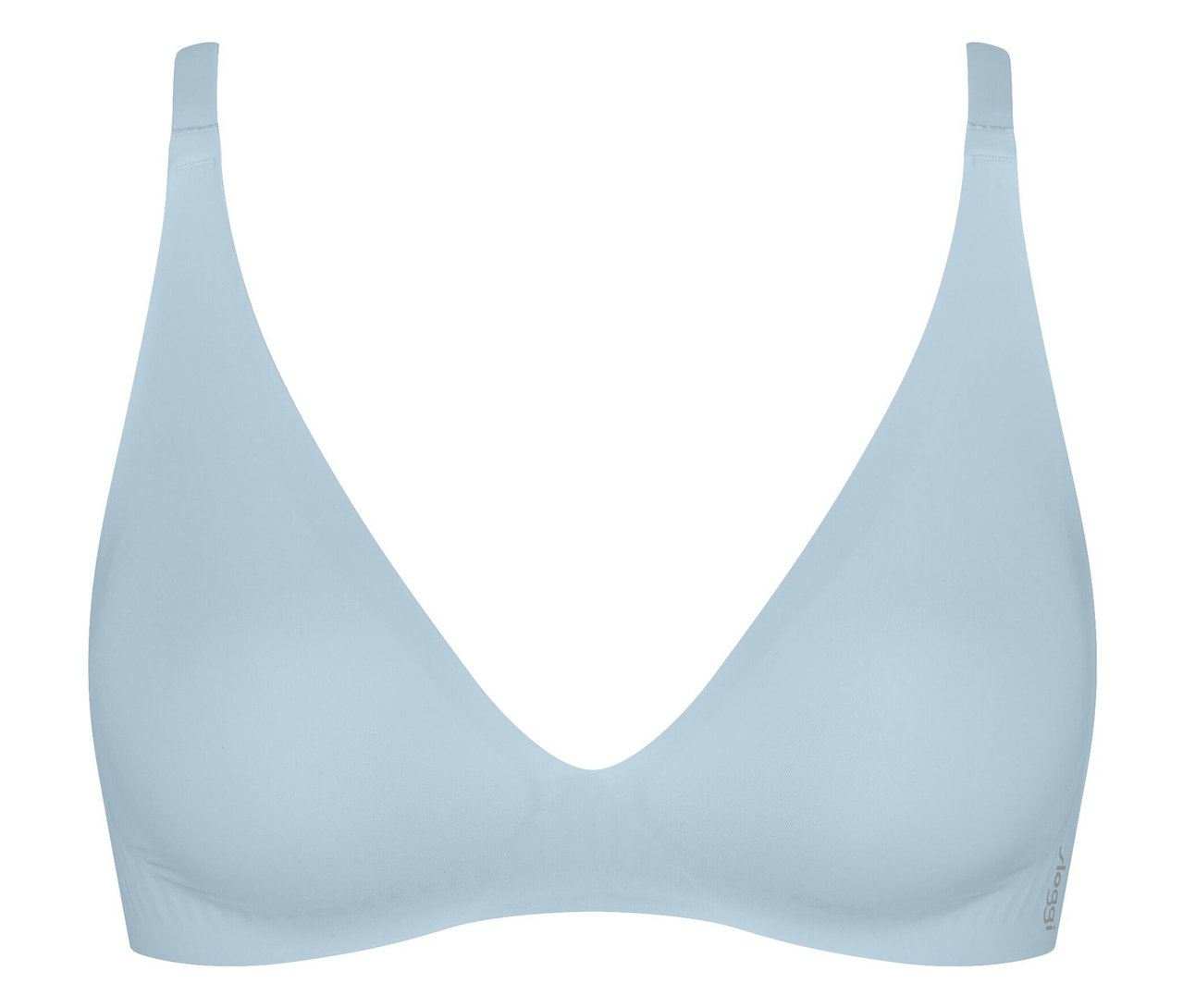 Hellblauer Triangel-BH ohne Bügel.