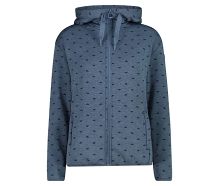 Hellblauer Hoodie mit Reißverschluss und Kapuze, versehen mit einem dezenten Muster.