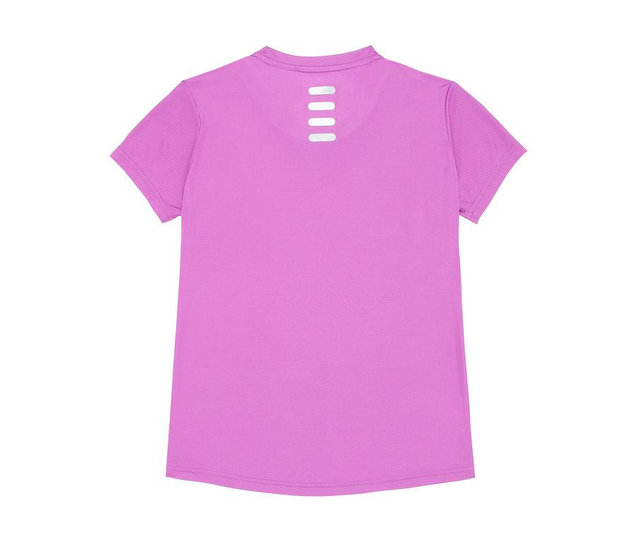 Nahaufnahme der Rückseite eines lila FILA Damen-Funktionsshirts.