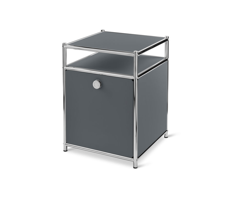 Ein grauer Rollcontainer Metall »CN3« mit Klappe.
