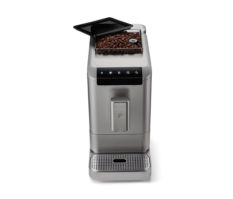 Titanium Silver »Esperto2 Caffè« Kaffeevollautomat mit offenem Bohnenbehälter.