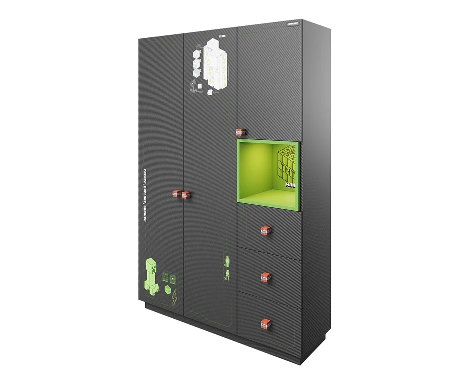 Grauer roba Minecraft Schrank mit Minecraft Motiven.