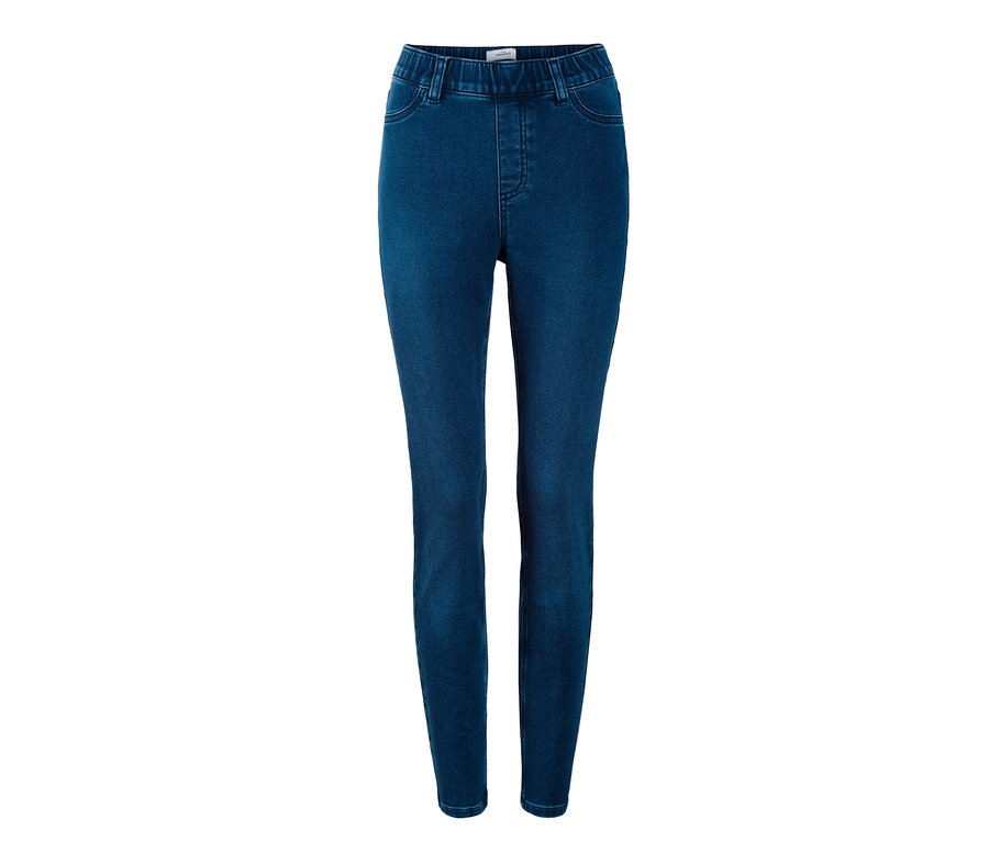 Blaue, knöchellange Treggings.