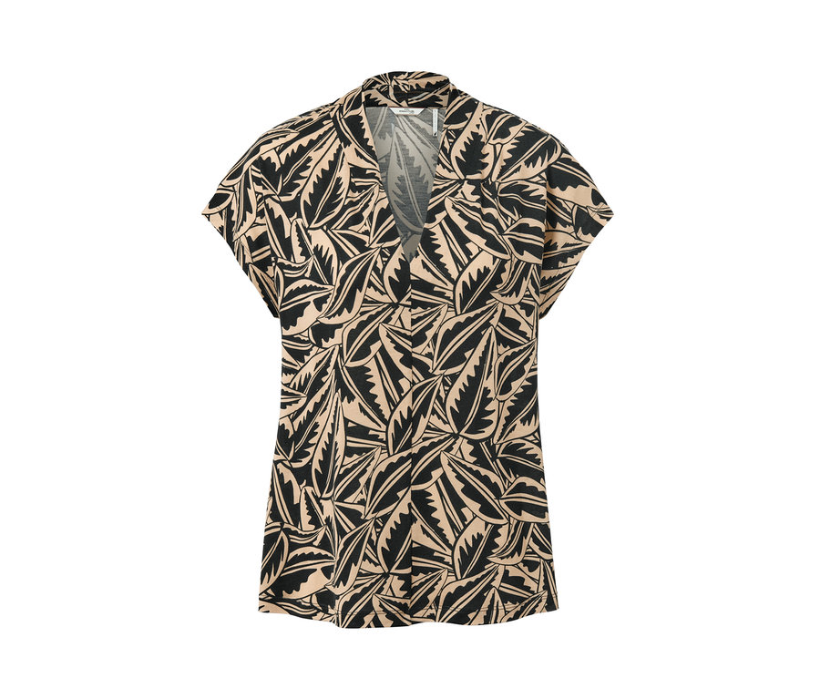 Bedrucktes Shirt mit Stehkragen und Blattmuster.