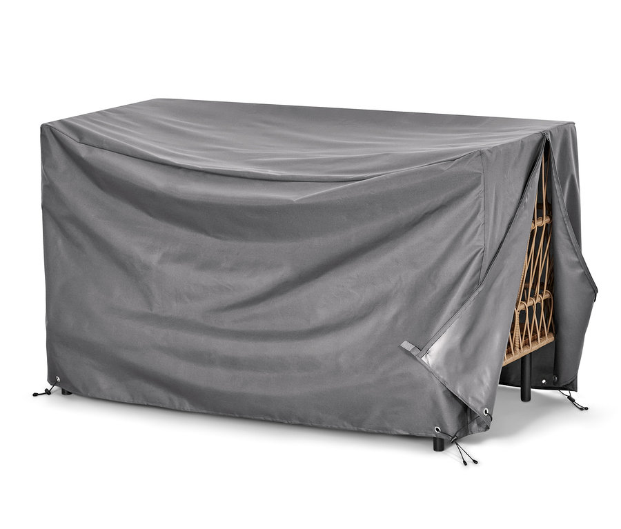 Graue Premium-Abdeckhaube für große Lounge-Sofas.