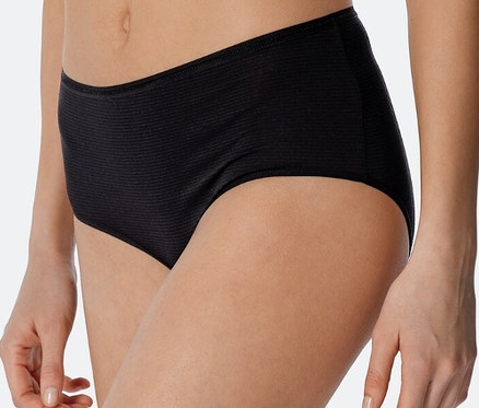 Detailansicht von schwarzen 2 SCHIESSER Midislips mit Modal und Streifen.