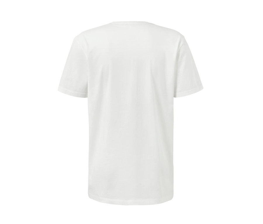 Rückansicht von einem weißen 2 T-Shirts mit Rundhalsausschnitt.
