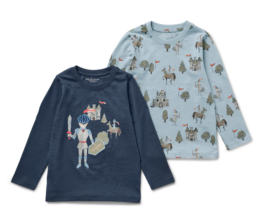 Zwei Kinder-Langarmshirts, Ritter, liegen nebeneinander.