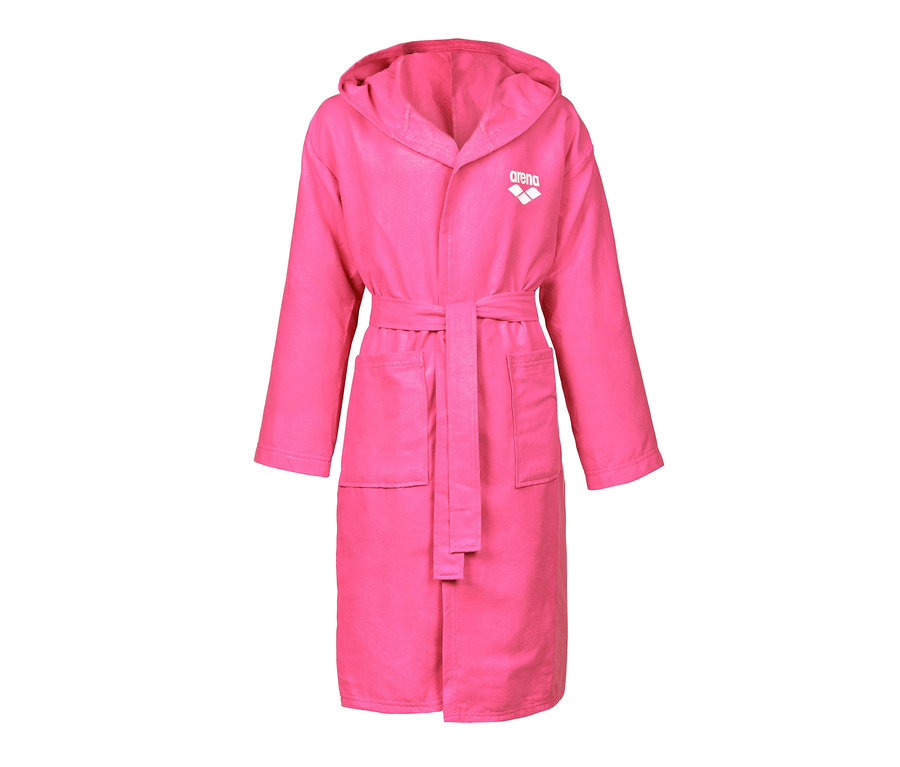 Pinker arena Kinder-Mikrofaser-Bademantel Zeal mit Kapuze, Gürtel und Taschen.