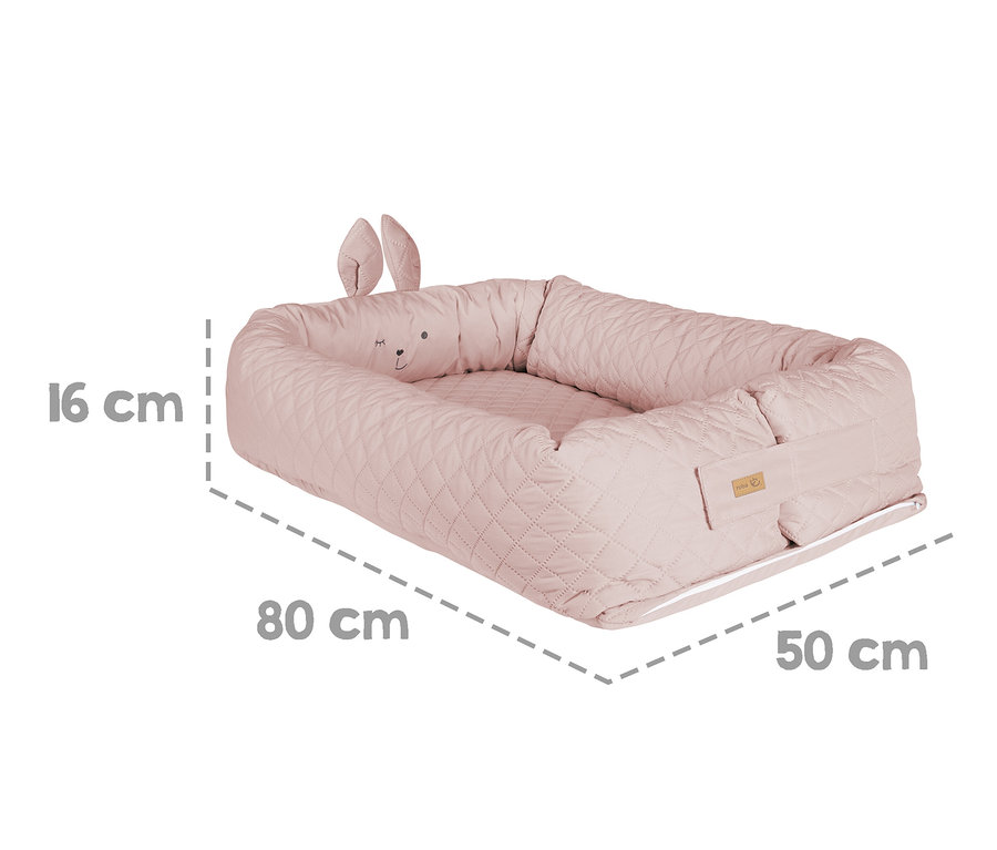 Rosa Roba Babylounge mit Maßangaben.