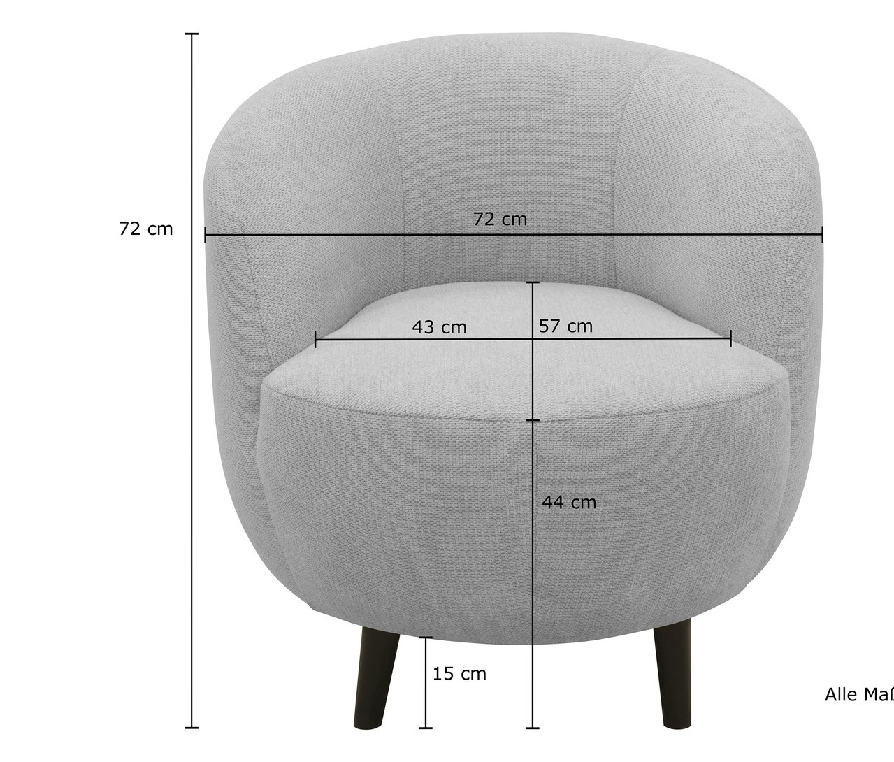 Maße von zimtfarbenen DOMO Sessel »Ahus« werden mit Linien und Maßen dargestellt.
