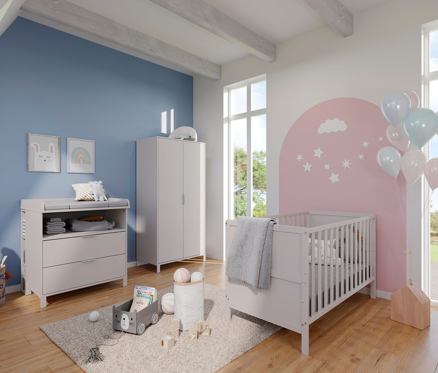 Kinderzimmer mit weißem Kinderbett, Kommode und 2-türigem Schrank »Alkmaar«.