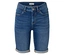 Dunkelblaue Jeansshorts vor einem weißen Hintergrund.