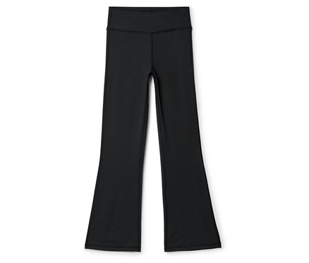 Schwarze High-Waist Schlagleggings.