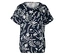 Ein marineblaues T-Shirt mit weißen Blumenmustern.