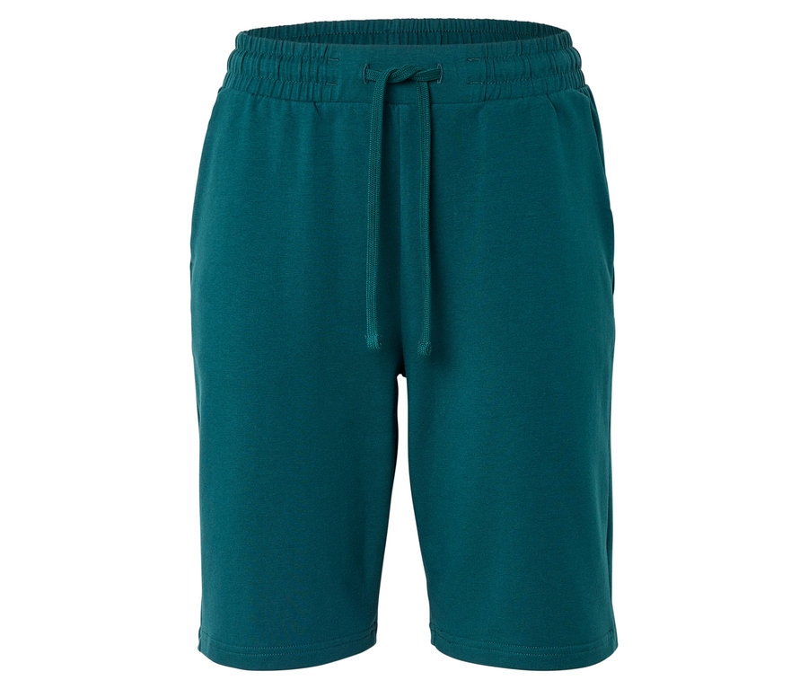 Nahaufnahme von türkisfarbenen Shorts mit Kordelzug.