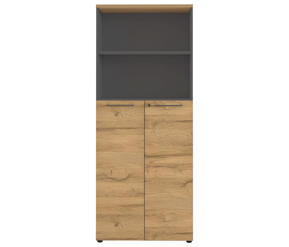 Der Aktenschrank »Agenda« ist groß und hat 2 offene Fächer sowie 2 Türen.