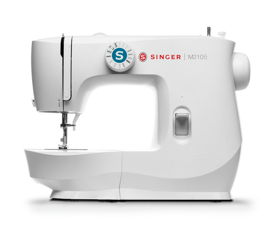 Eine weiße SINGER®-Freiarm-Nutzstich-Nähmaschine »M2105«.