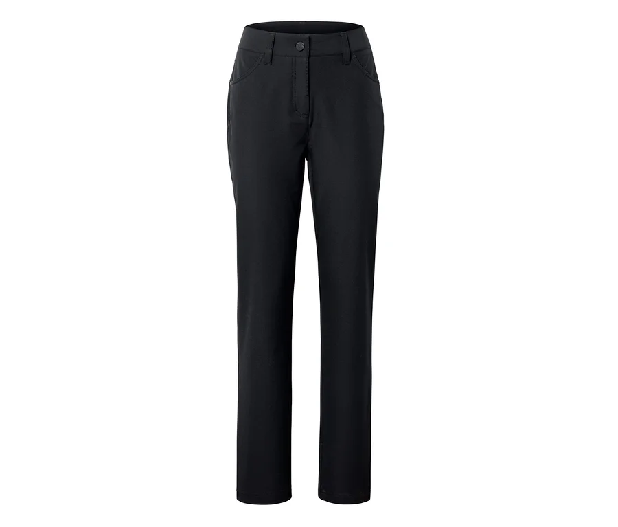 Schwarze Hose mit Knopf- und Reißverschluss, mit zwei Vordertaschen.