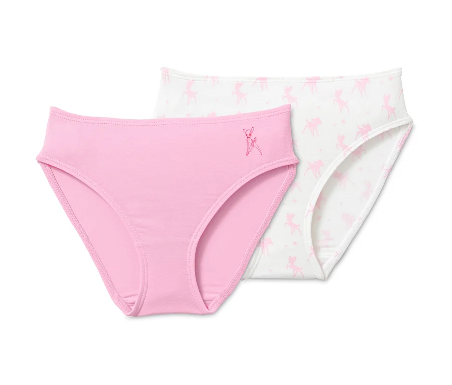 Zwei Slips »Disney«, einer rosa mit Bambi-Motiv, einer weiß mit Bambi-Aufdruck.