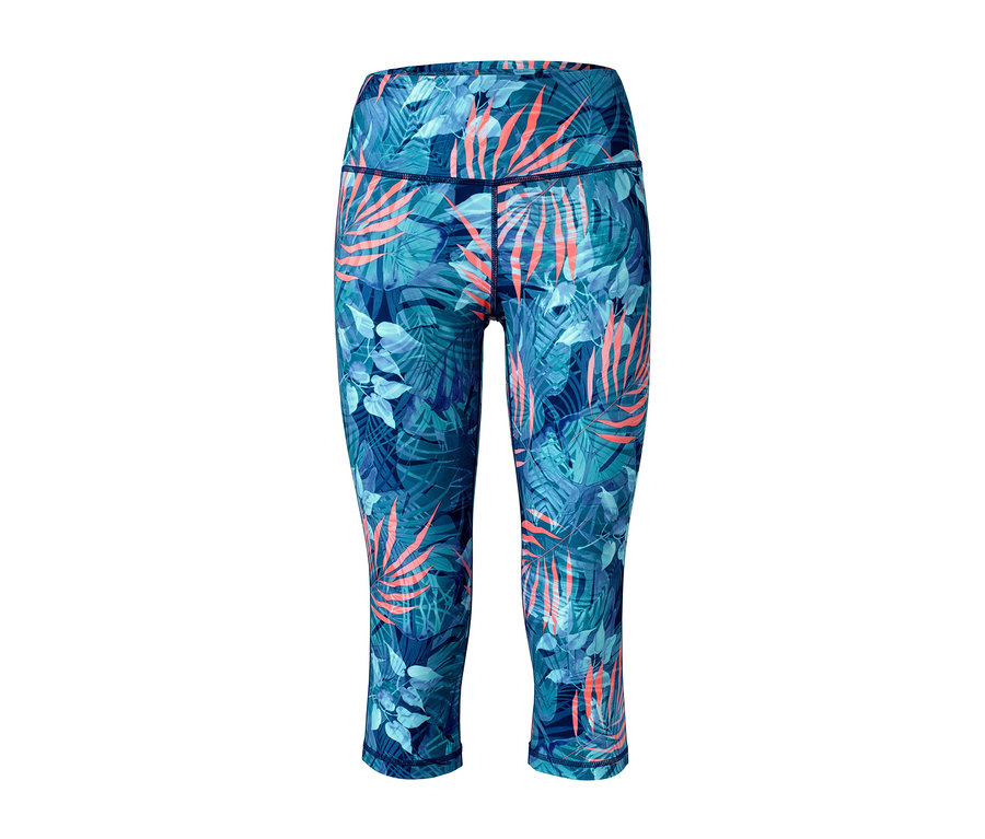 Dunkelblaue 3/4-Sporttight mit Blättermuster.