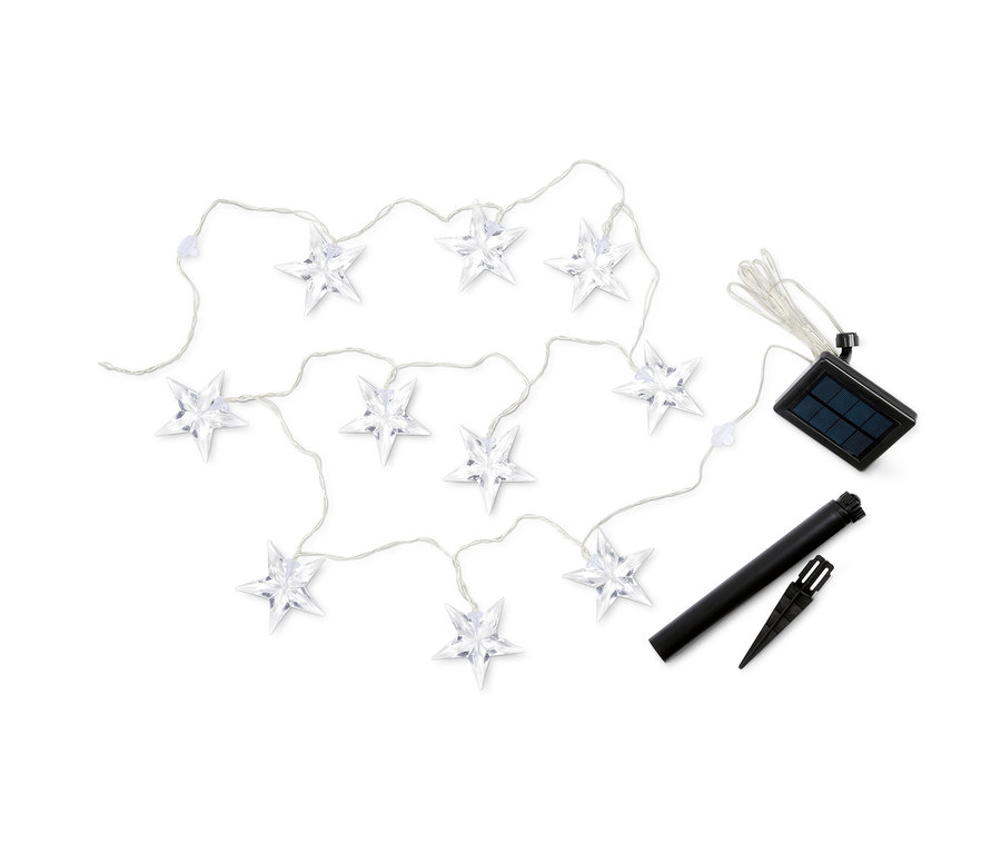 Solar-Lichterkette mit zehn Sternen und Solarpanel.