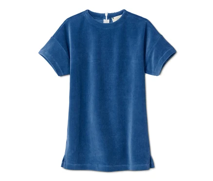 Blaues Stretch-Cordkleid.
