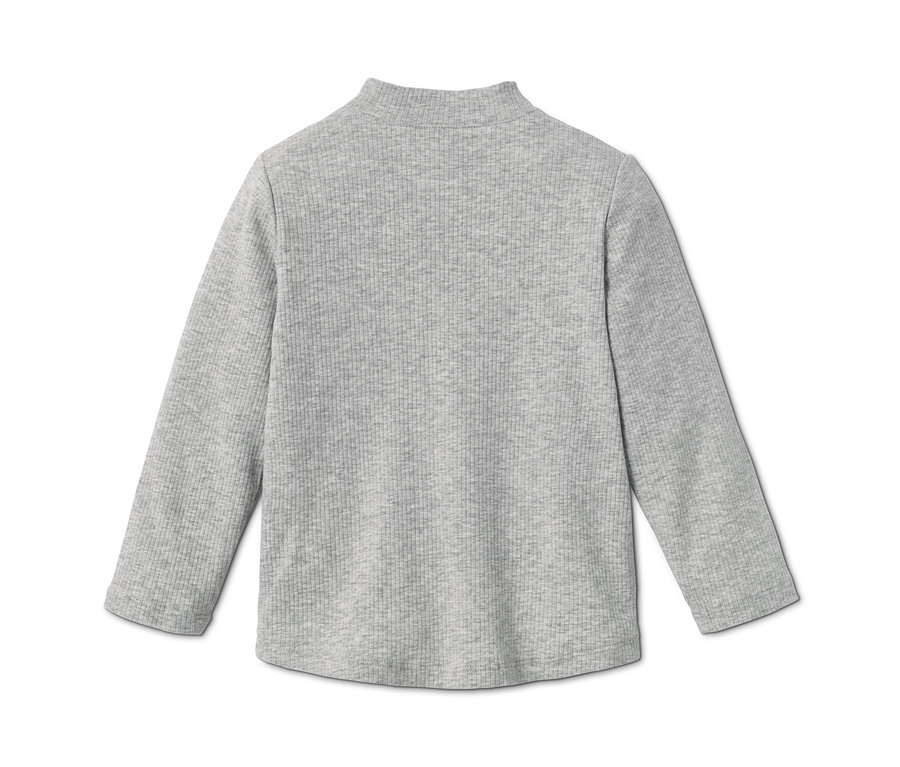 Detailansicht eines grauen Baby-Rippshirts aus einem 2er-Set.