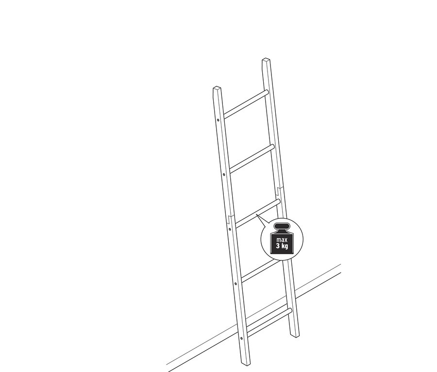 Illustration einer Dekoleiter mit roten Seitenelementen, die an eine Wand gelehnt ist.