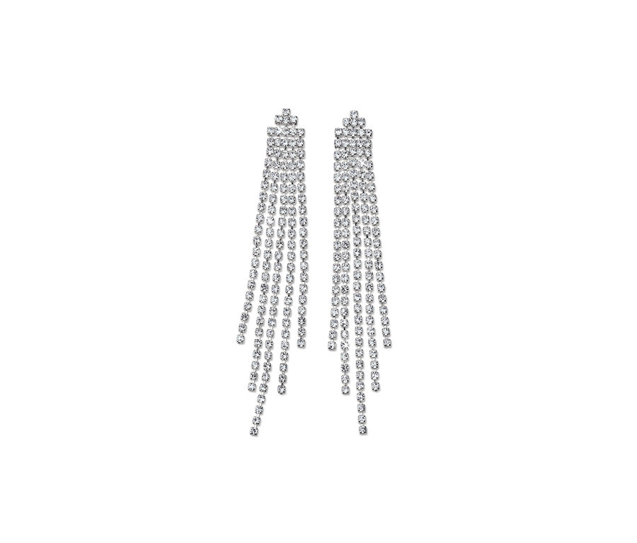 Zwei Ohrhänger Sparkle Fringes mit funkelnden Strasssteinen auf weißem Hintergrund.