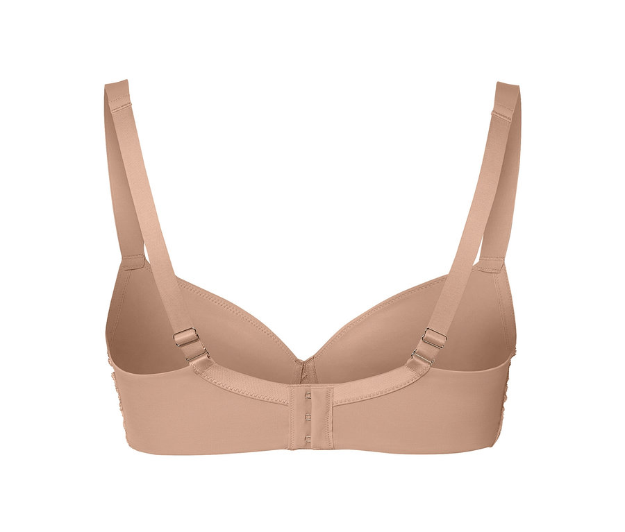 Detailansicht eines beigen Bügel-BHs von hinten.