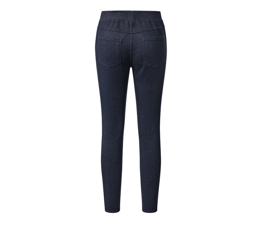 Rückansicht der gefütterten Leggings in Jeansoptik.