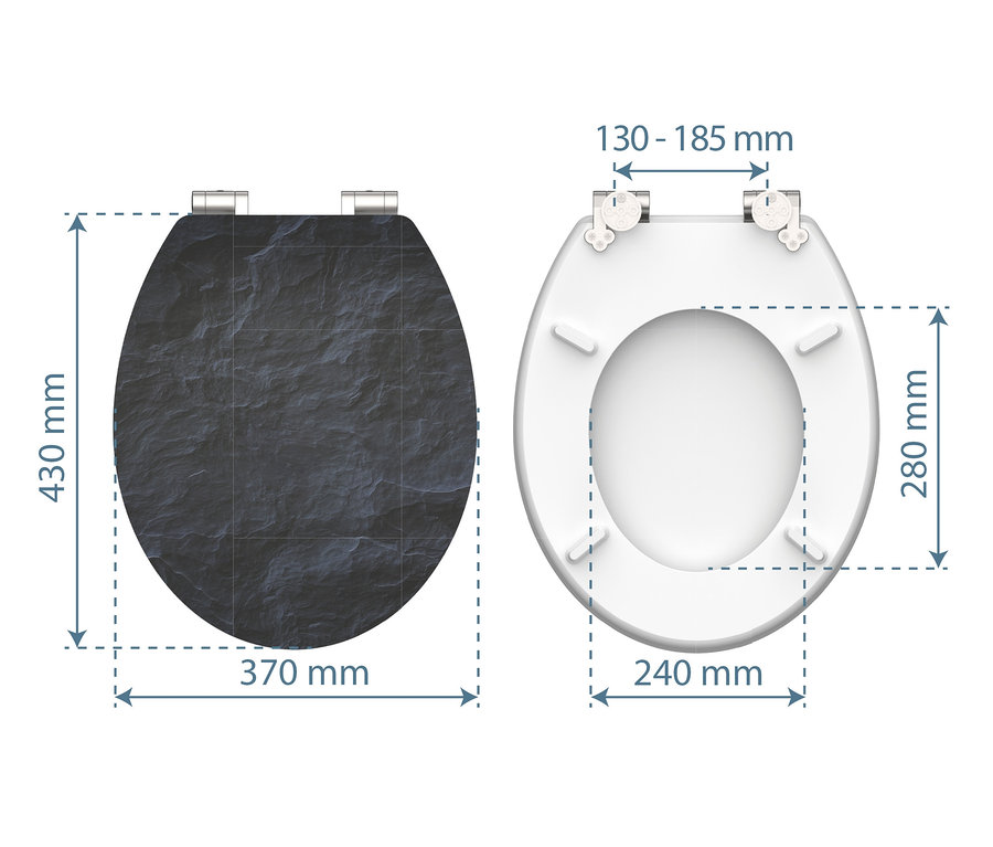 Abmessungen des Schütte MDF High-Gloss WC-Sitz mit Absenkautomatik »Black Stone«.