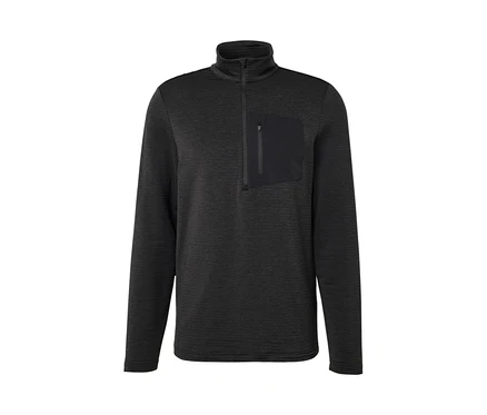 Ein anthrazitfarbenes Outdoor-Funktionsshirt mit langen Ärmeln und Brusttasche.