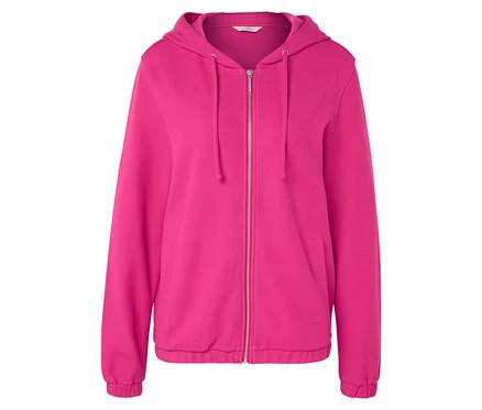 Pinke Kapuzenjacke mit Reißverschluss.