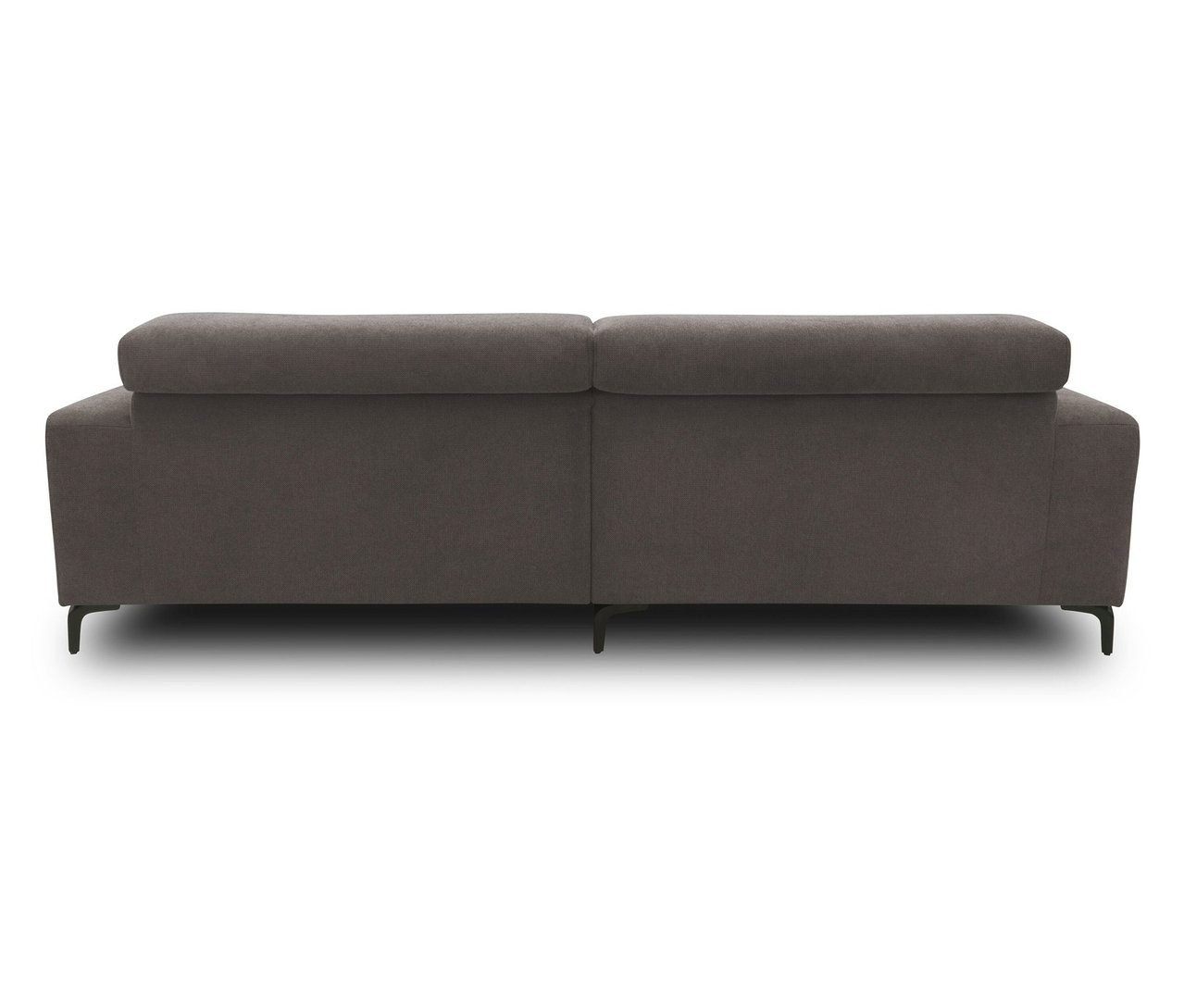 Detailansicht des grauen DOMO Eck-Schlafsofas mit Hocker, linksbündig.